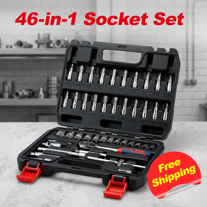 

46pcs Car Repair Tool Kit Ratchet Torque Wrench Spanner Screwdriver Socket Set Combo Tools Kit Bicycle Auto Repairing Tool Mech