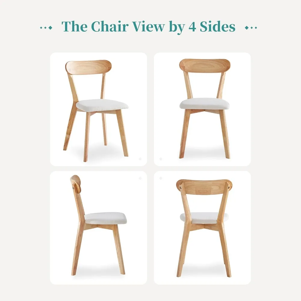 مجموعة من 4 كراسي طعام منجدة حديثة: خشب متين طبيعي، مسند ظهر منحني للمطبخ المنزلي