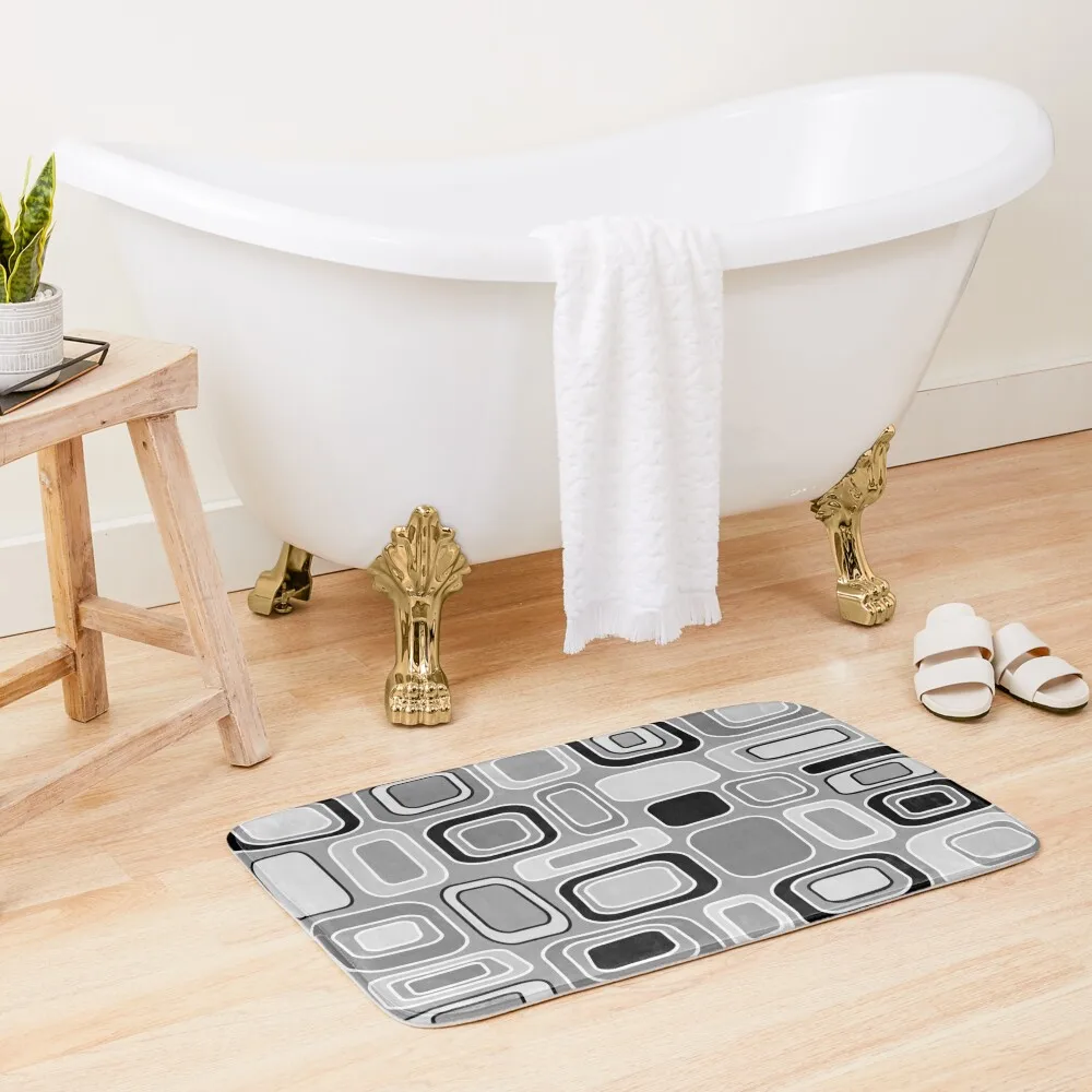 

Black White Gray Mid Century Modern Geometric Print - Rectangles Squares Bath Mat Bath Room Acessories Bathroom Gadgets Mat