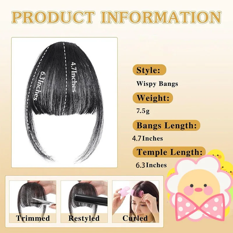 Synthetische Clip-in-Ponyfransen mit Seitensträhnen, Haarteile, künstliche Pony-Extensions für Frauen – Detail 3