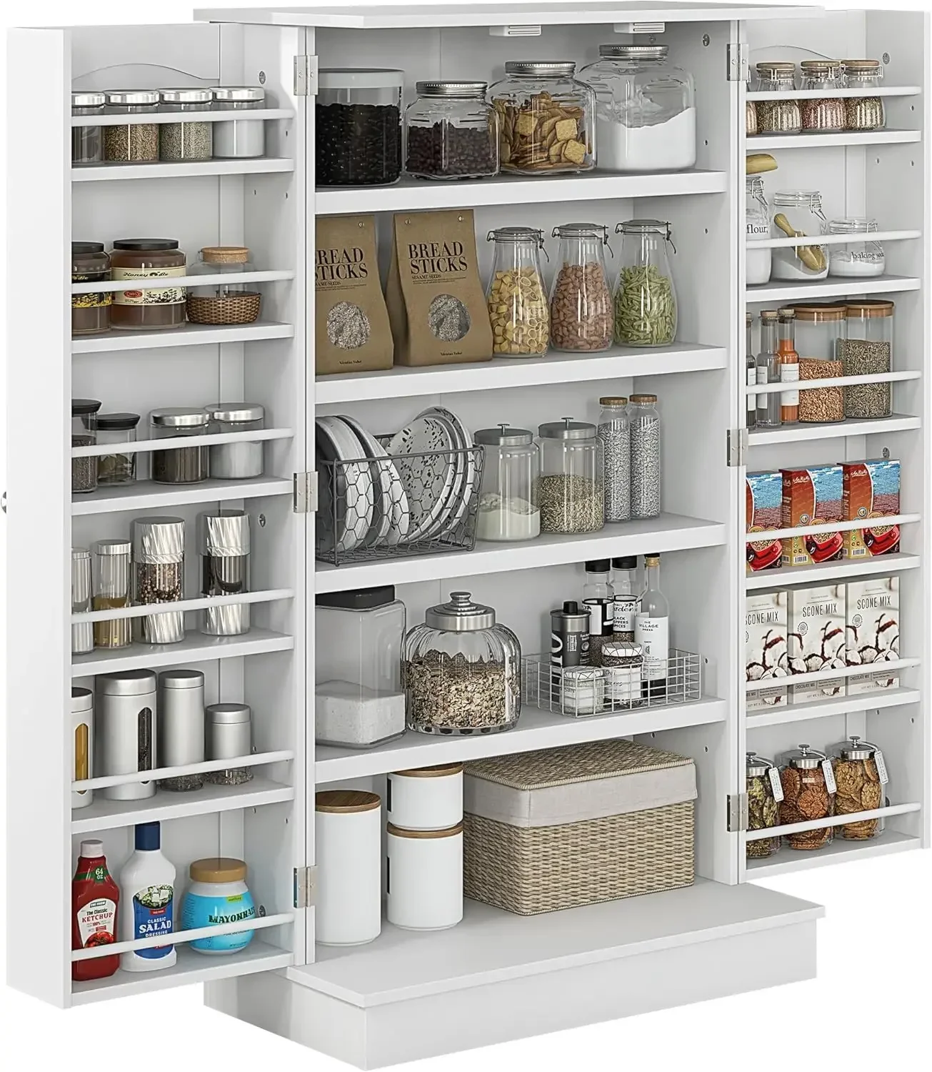 Pantry Storage Cabinet, Freestanding Kitchen Cabinet with 12 Door Shelves, Double Doors, 5-Tier Shelving and Adjustable Shelves,