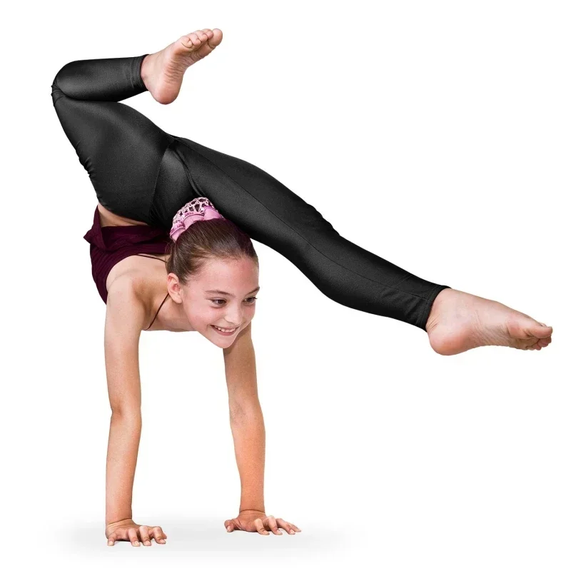 Pantalones de baile para niños de bronce brillante, mallas ajustadas transpirables de alta elasticidad para niñas de 3 a 8 años, gimnasia, Ballet, Fitness, Yog