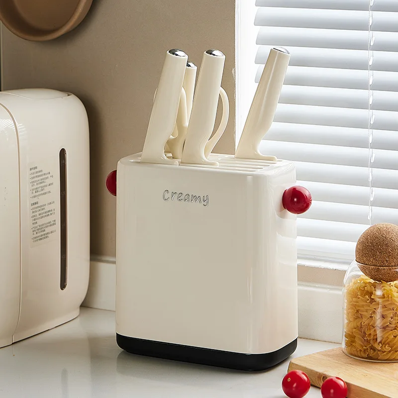

Premium Kitchen Knife Holder with Side Handle Stylish Multi-Slot Organizer Utensils Chopsticks Ventilated Design Prevents Rust