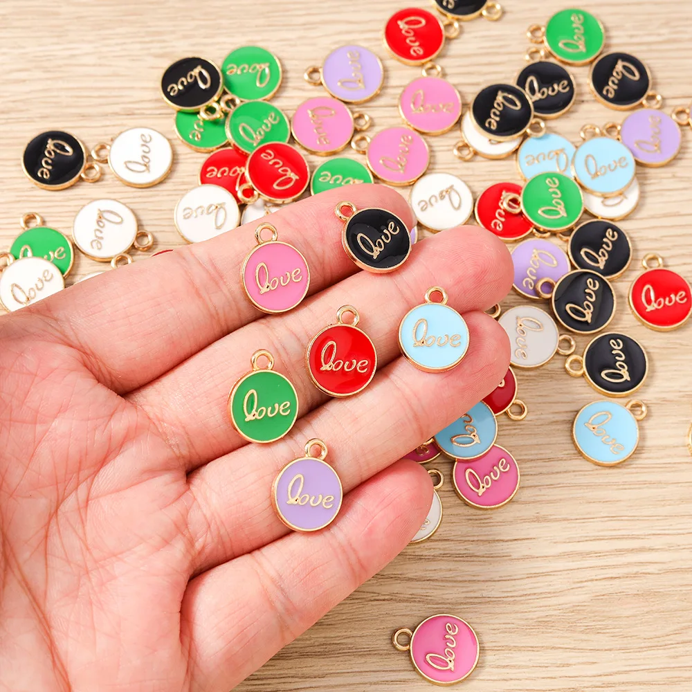 

100 шт., милое сердце, письмо, эмаль, мини-подвеска из золотого сплава с покрытием, украшение для изготовления ювелирных изделий своими руками, День матери Святого Валентина