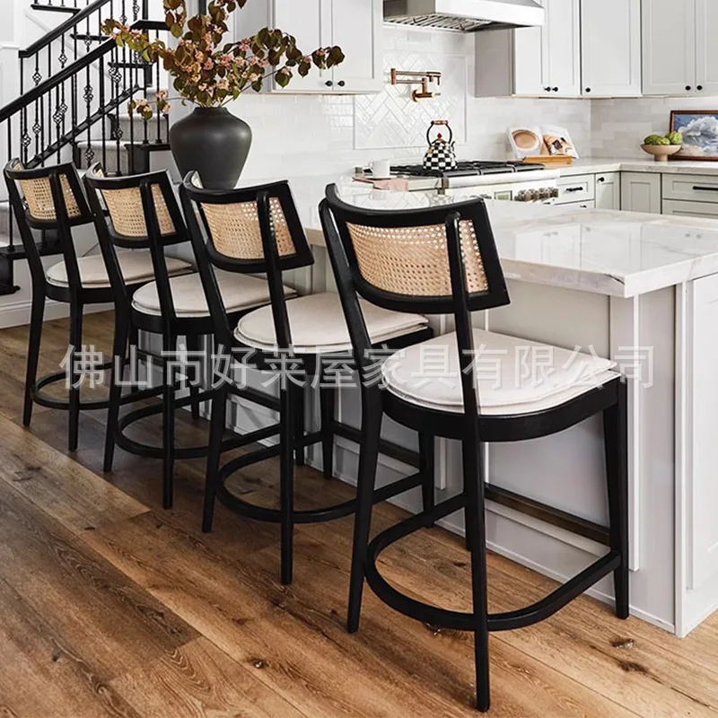 

Барный стул из цельного дерева из ротанга, стул для кафе-бара, высокая спинка, стул из ротанга из цельного дерева, домашний стул из ротанга, барный стул