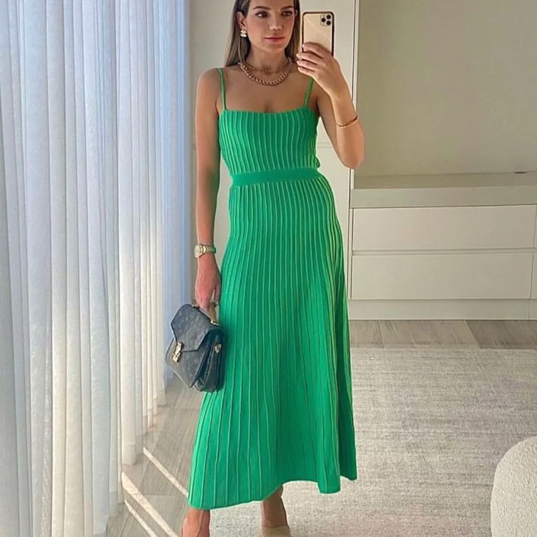 

Green Holiday Spaghetti Strap Long Dresses for Women Elegant Maxi Simple Casual Slim Dress Yellow Vacation Beach New 2025 Summer