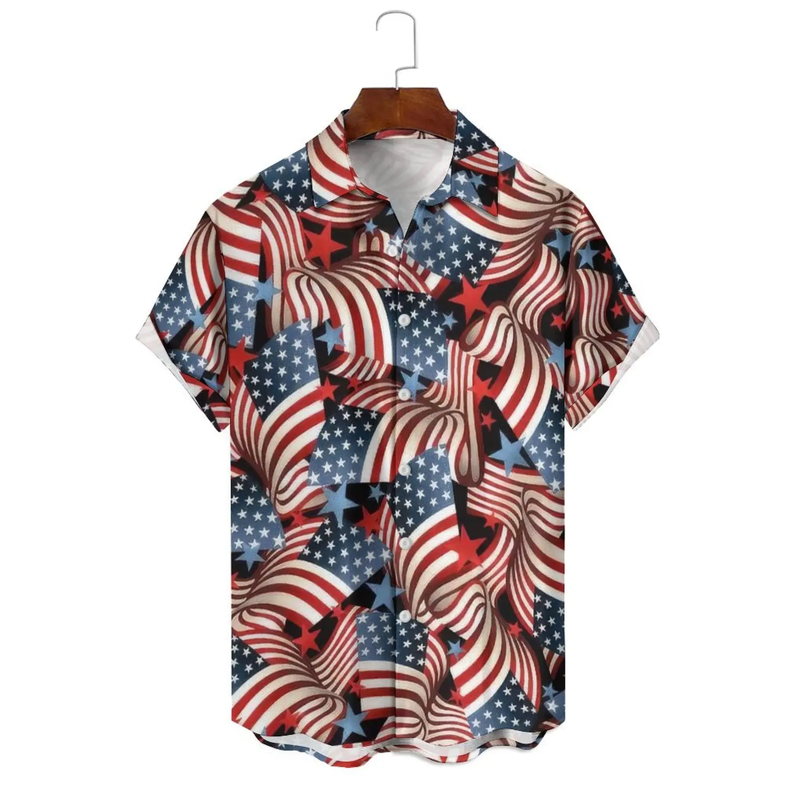 

Летняя мужская модная повседневная одежда, свободные повседневные однобортные рубашки с короткими рукавами и нерегулярным узором с принтом