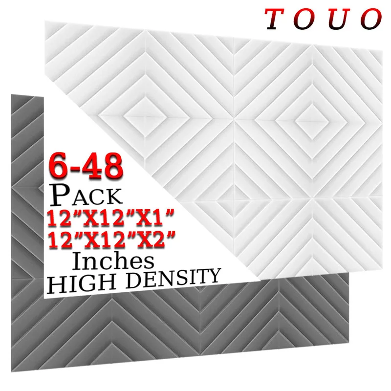 TOUO Acoustic Foam 6/12/24/48 Pcs High-Density Diamond Groove Foams Panel Soundproof Wall Panels Home Cinema Acoustic Treatment