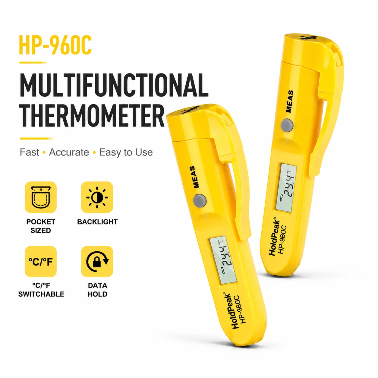 HoldPeak HP-960C Digital Pen Thermometer Fast Response Food Thermometer ℃/℉ Switch LCD Display Data Hold for Cooking BBQ HVAC