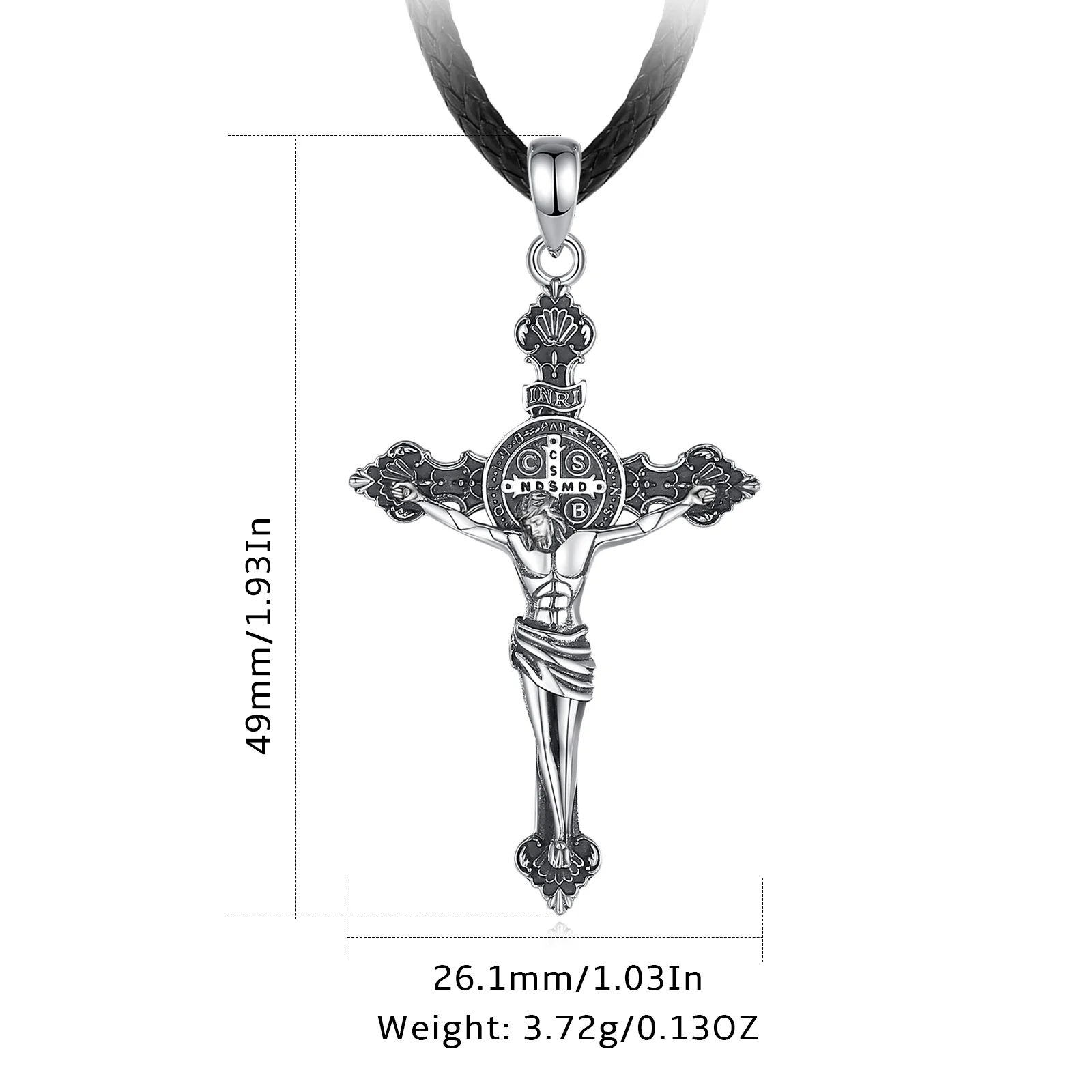 Eudora-Collier de Jésus en argent regardé 925, croix de Saint Benoît, pendentif amulette vintage, cadeau de bijoux religieux pour hommes et femmes
