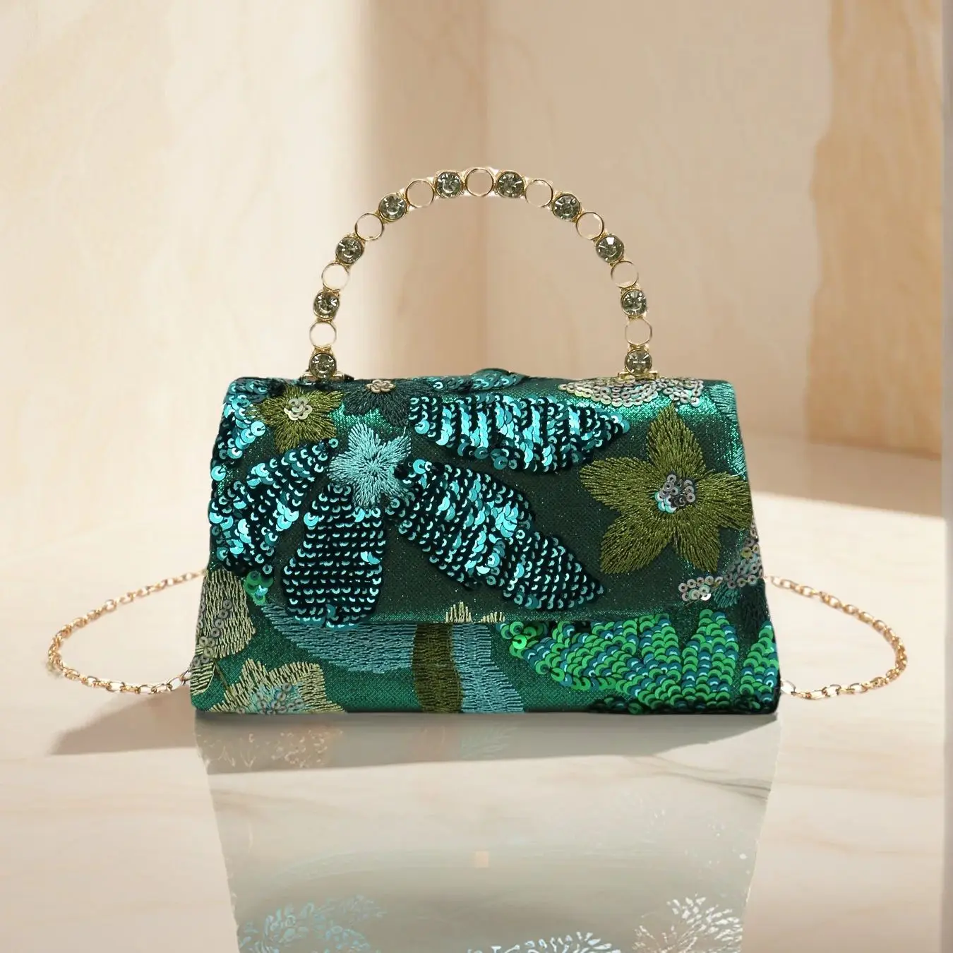 

Женский клатч с цветочным узором, зеленый цвет, ведро, женские вечерние сумки с металлической ручкой, роскошные блестящие модные сумки