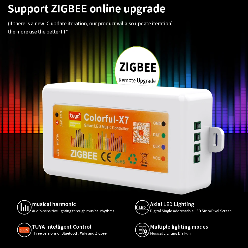 

WS2812B WS2815 Colorful-X7 RGBIC LED Strip Controller Bluetooth/WIFI/Zigbee Smart Music Rhythm Sync Pixels Lighting DC5-24V