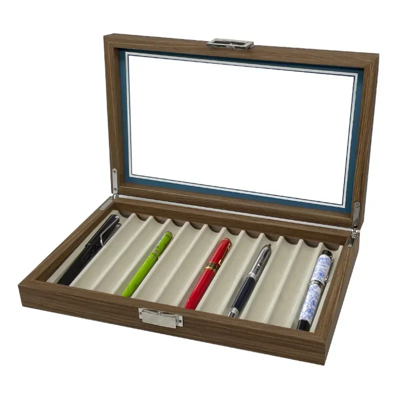 

Dustproof Wooden Pens Organizer Box with Cover Elegant Pen Collection Display for Stationery Stores Ideal Business Gift Storage