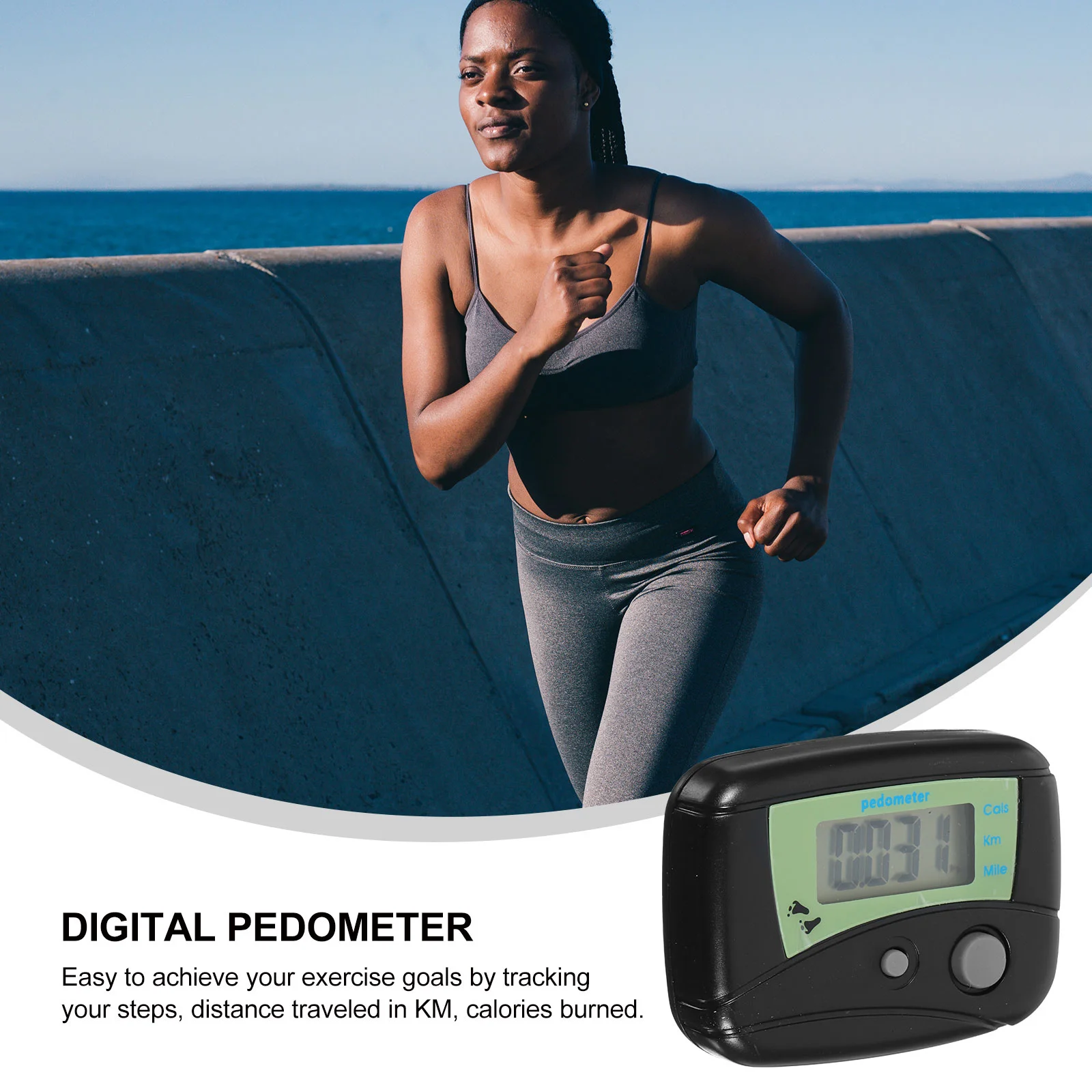 Portable Multi-functional LCD Display Digital Pedometer Steps Walking Distance Calorie Counter (Black)