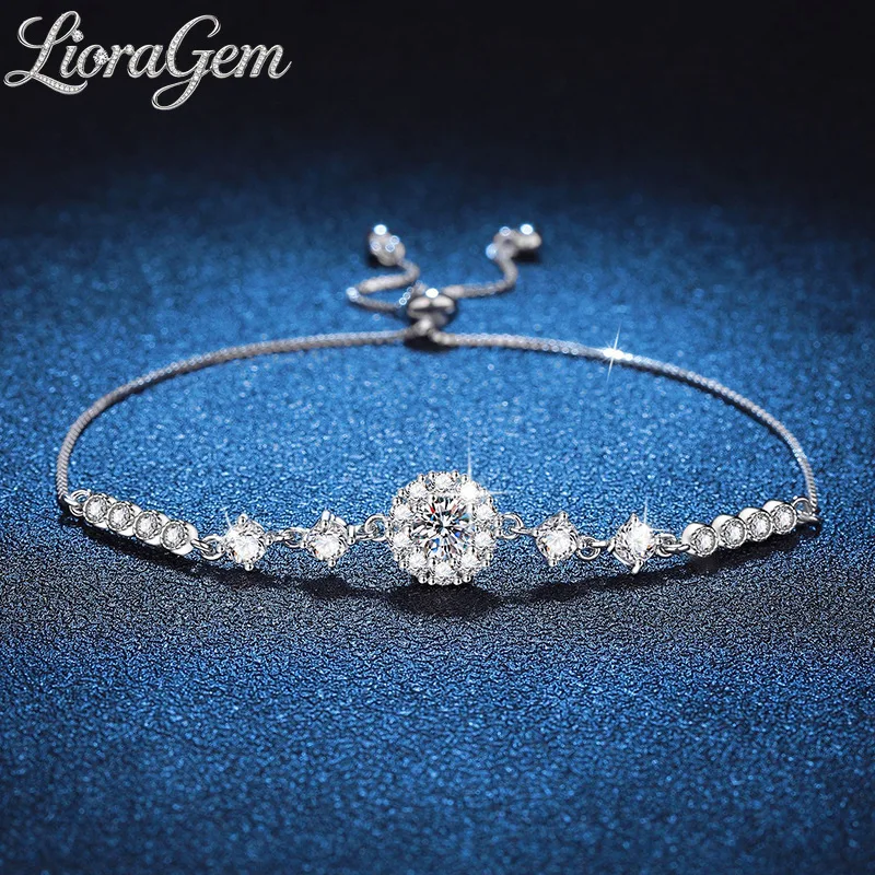 LioraGem New Moissanite Round Wrapped Bracelet, Adjustable High-end 0.50-carat Moissanite Bracelet Platinum PT950 Stamp