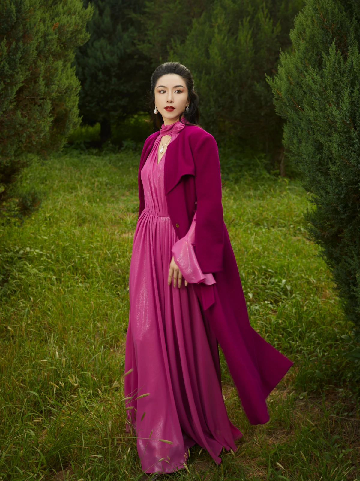 

Xuan ng Ji Autumn Winter Woolen Coat Cappuccino Color Simple ape Vintage Cowl Ne Two-Way Wearable Ele Lady's Coat