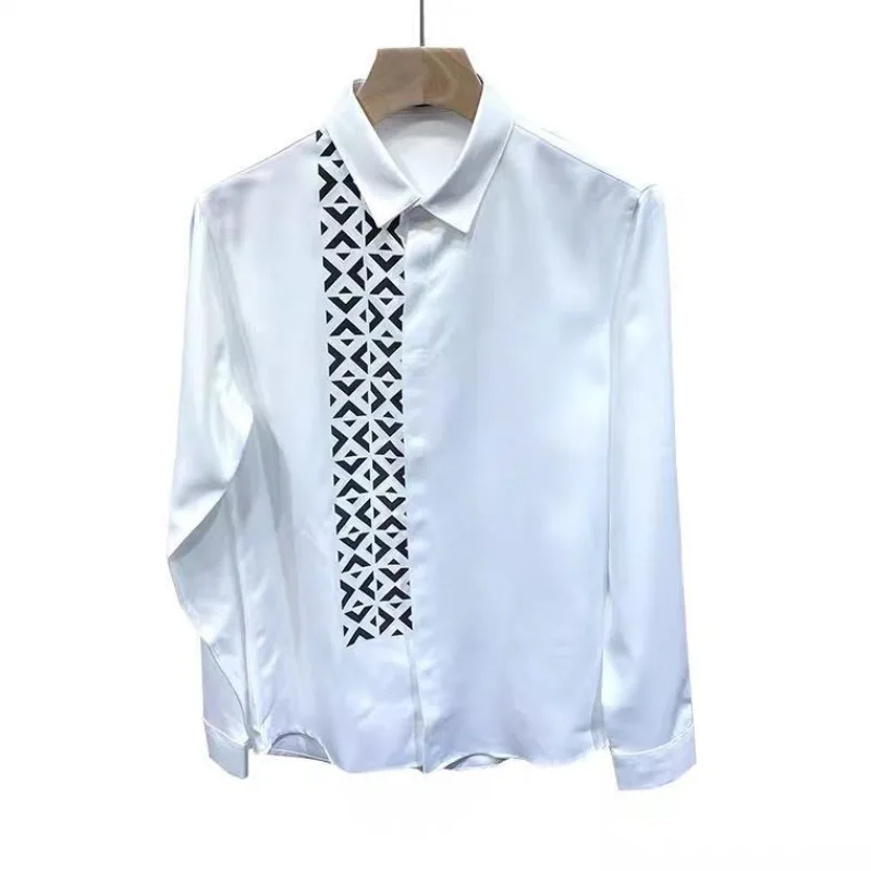 Men's Clothing Spring and Autumn high quality Distinctive Handsome Printed Long-sleeved Shirt All-match Trendy Shirt