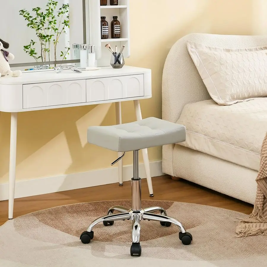 Stool with Wheels, Swivel Rolling StoolS for Vanity, Adjustable Height Tattoo Stool 1721 Gray