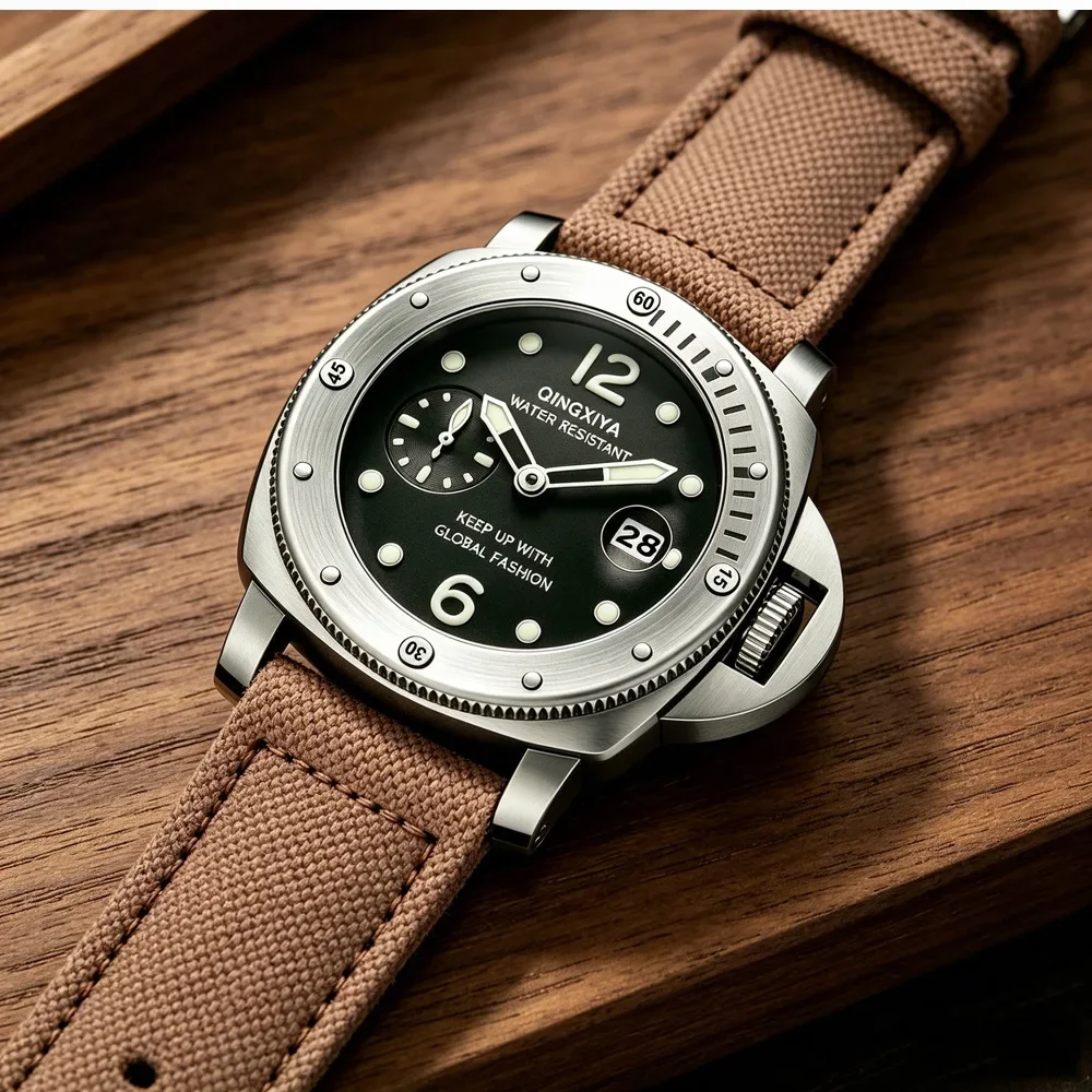 Military Style Hot Selling Khaki Multifunctional Quartz Watches Men Creative Second Hand Subdial Cool Luminous  Male Watch Clock