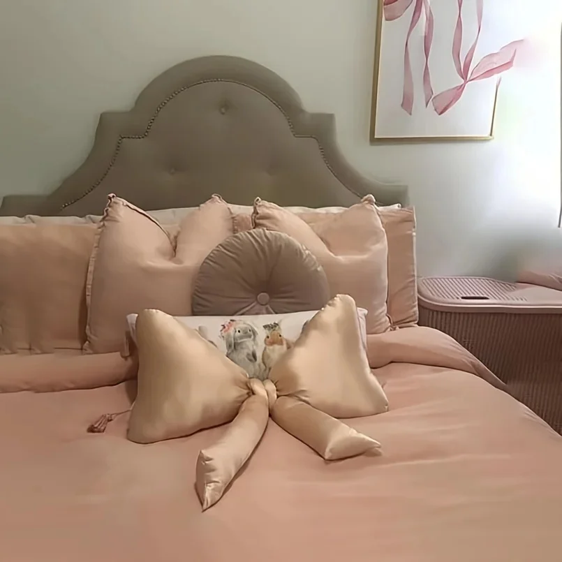 Large Pink Satin Pillow Decorative Soft Filled Cushion, Beds, Sofas, Cars, Home Decor - Elegant Butterfly Shaped Plush Toy,