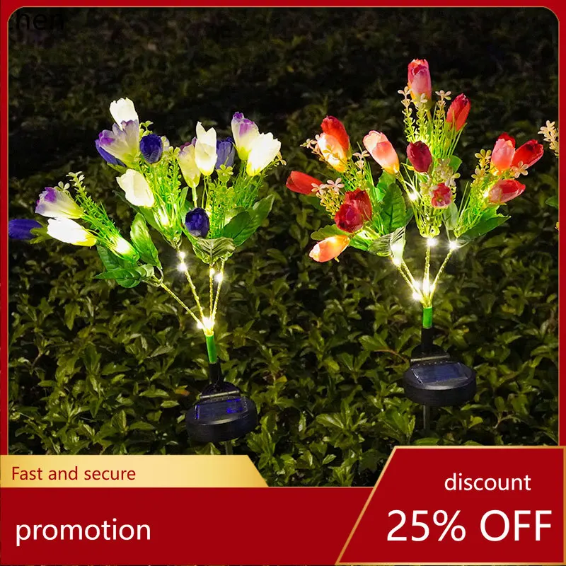 

Zml solar powered landscape stake - 5 tulip artificial flower lighted decoration
