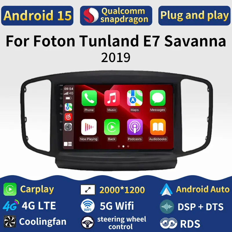 Radio para Auto con Android 15 y Carplay para Foton Tunland E7 Savanna 2019, Reproductor Multimedia de Video, Navegación Estéreo, 4G, Cámara 360, GPS