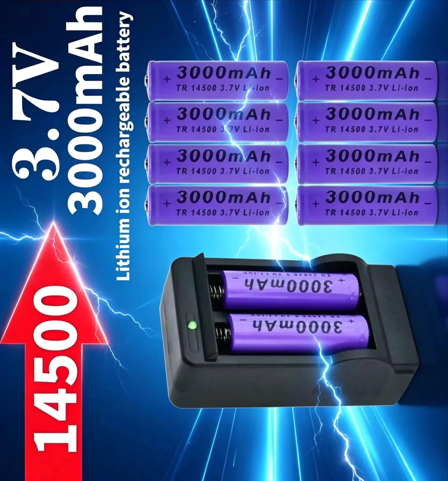 

New 14500 lithium 3.7V battery 3000mAh rechargeable battery flashlight battery LED flashlight toy