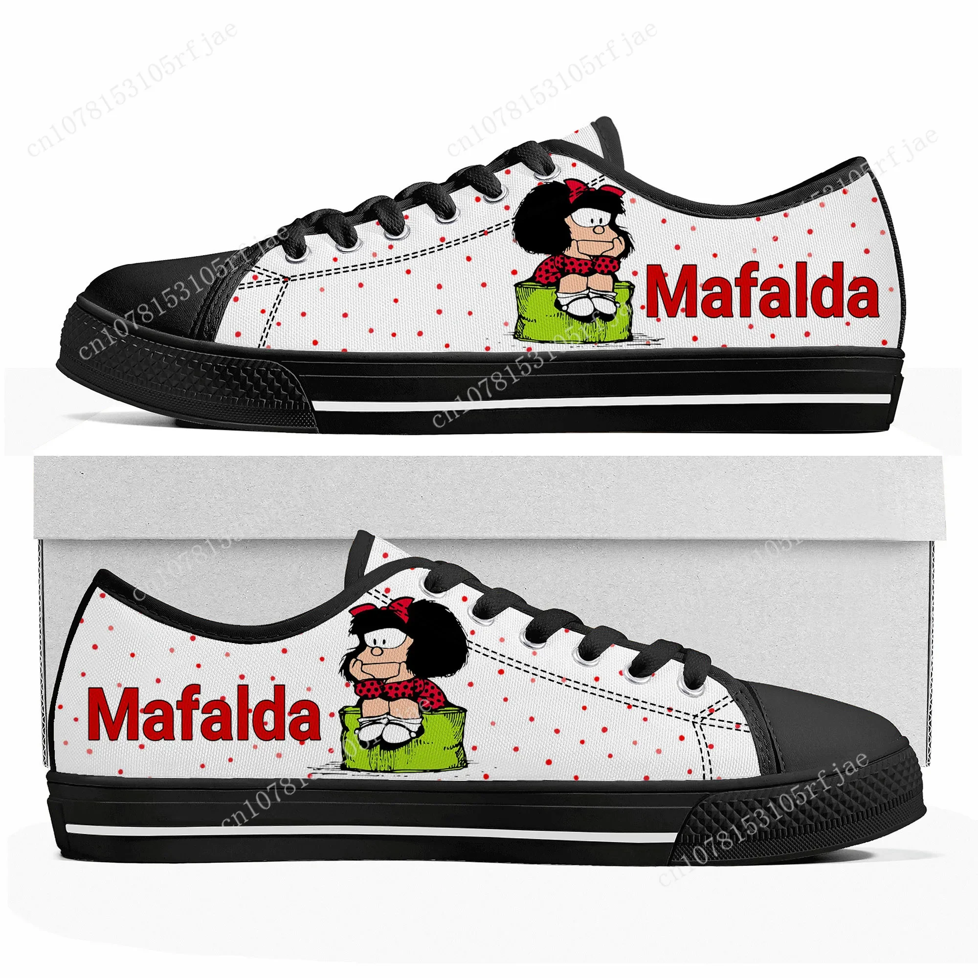 

Hot Cartoon Role Mafalda Custom Low Top Sneakers Women Men Teenager Fashion High Quality Shoes Casual Tailor Made Canvas Sneaker