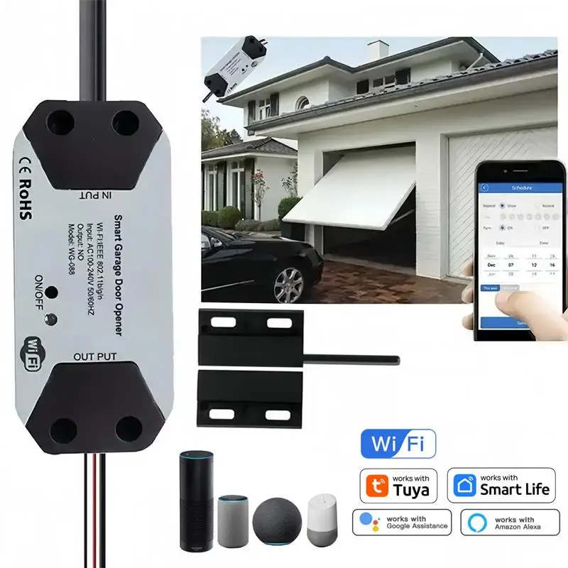 Contrôleur d\'ouvre-porte de garage intelligent Tuya WiFi Hurized, télécommande sans fil, commande vocale, Alexa, Google Home