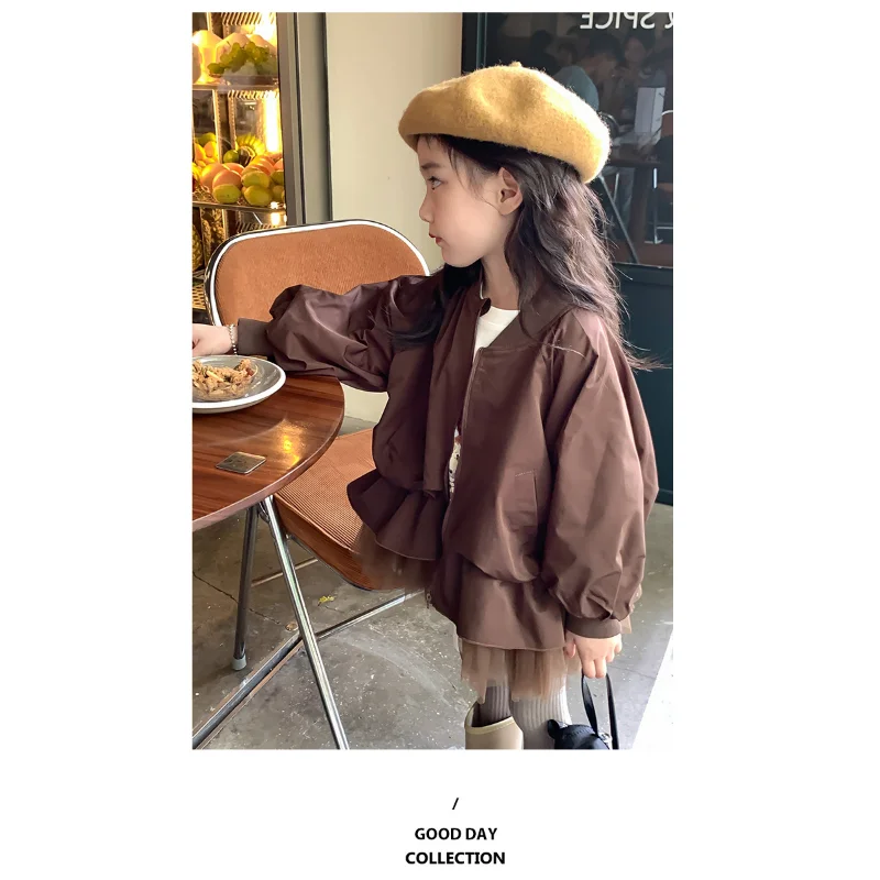 Children Coat 2023 Girls Spring and Autumn New Fashionable Solid Color Mesh Princess Sweet Casual Simple Coat for Girls