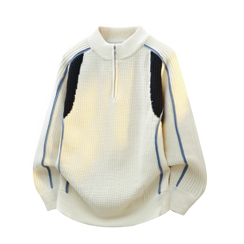 

Уличная одежда 2025 года, большой пуловер на молнии, мужской свободный крой, кардиган для отдыха, стильный вязаный свитер с круглым вырезом для мужчин