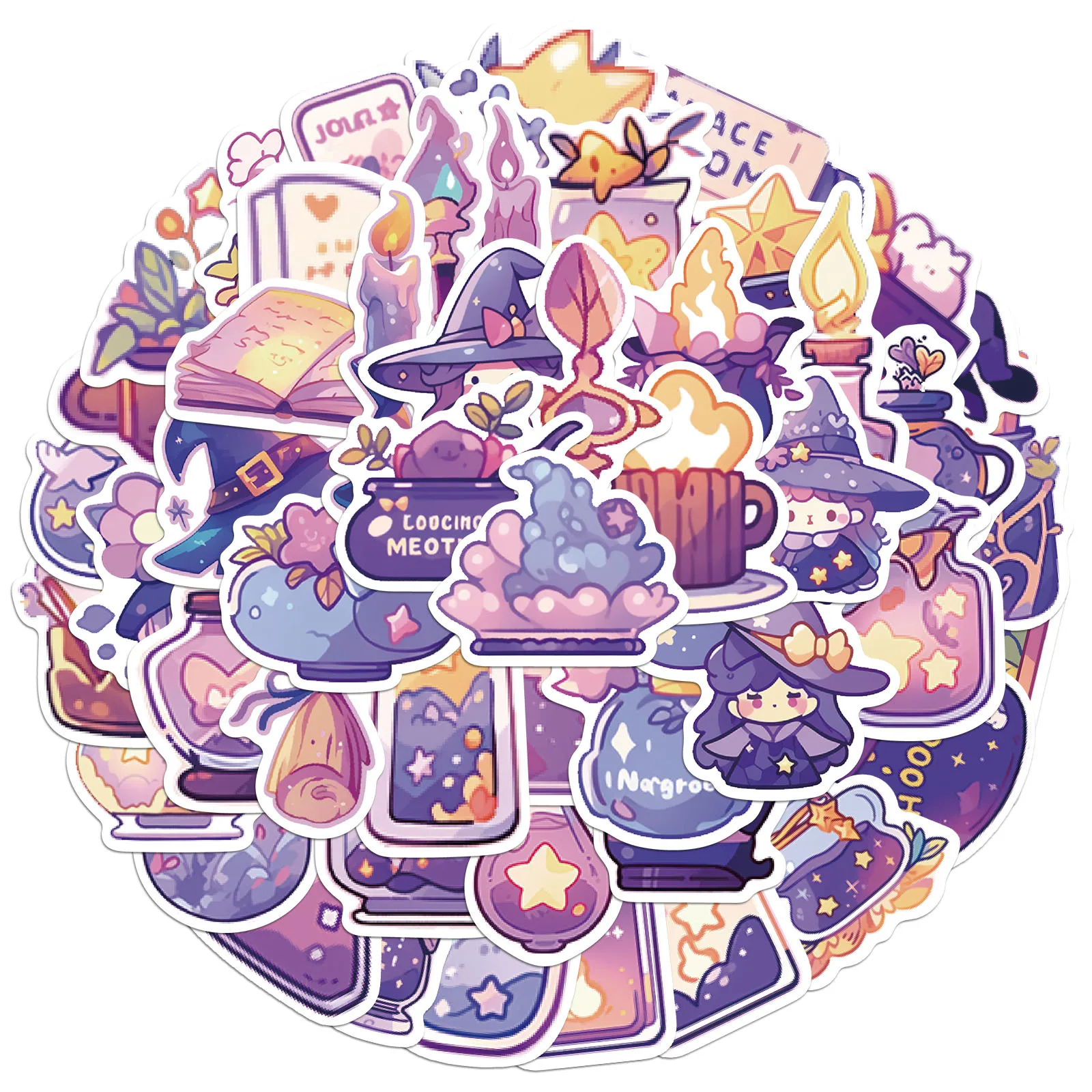 50PCS Magical Potion Stickers Exquisite Purple Account Material Phone Case Laptop Luggage Bottle Waterproof Stickers