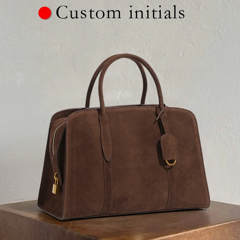 Custom Initials Faux Suede Vintage Tote Bags For Women Luxury Designer Handbag And Purse 2025 New In PU Lock Top Handle Shoulder