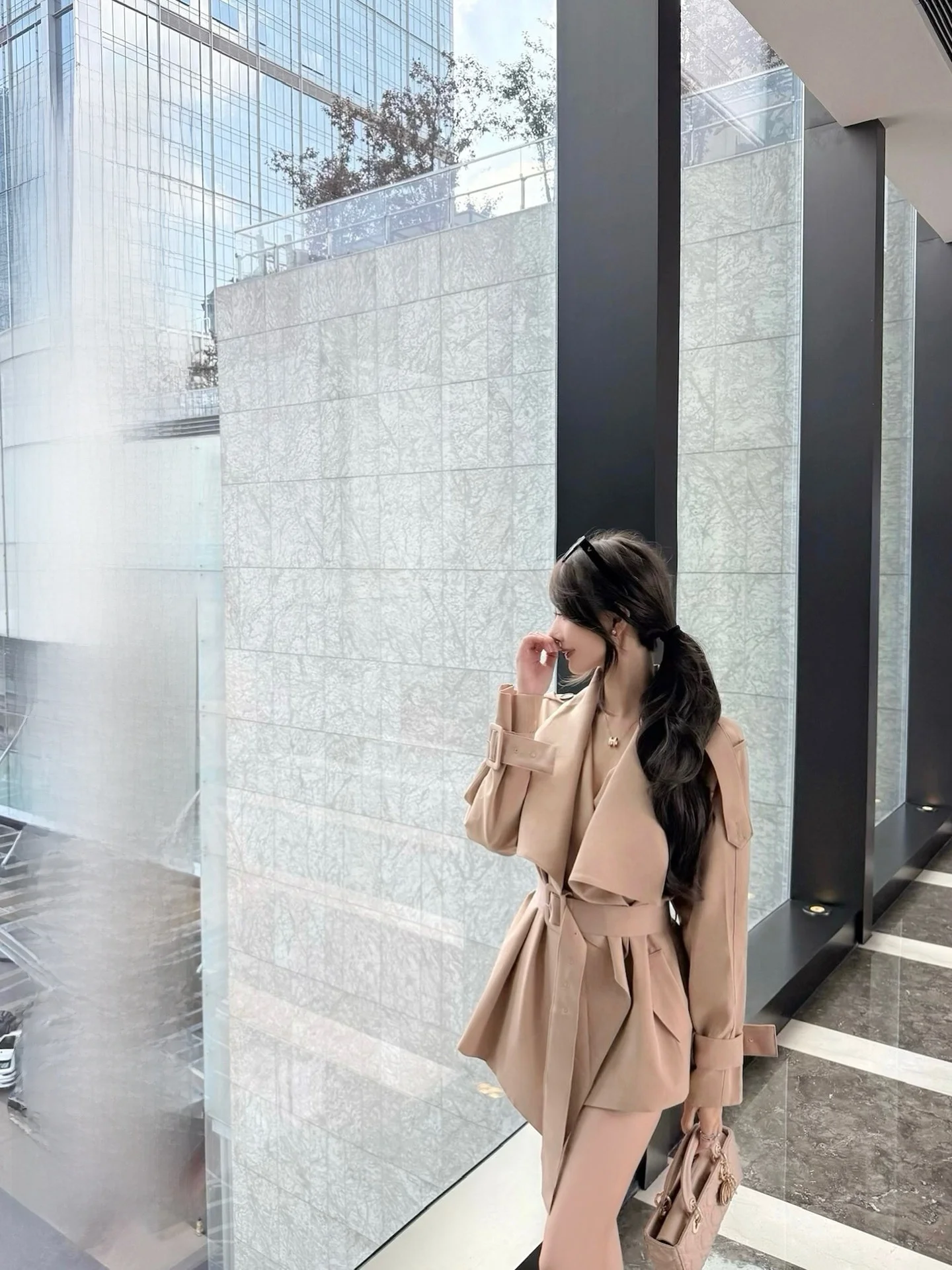 

CCZEE ort Tied Waist Coat Design Women's Autumn Windbreaker Slim Fit Commute Sle Pure Color Faion Outerwear