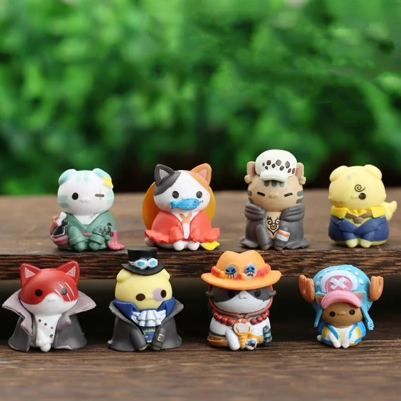 8pcs One Piece Cos Cat Series 3 Figure Wano Country Jinbe Yamato Kaido Luffy Model Doll Toy Action Figurines Desktop Ornaments