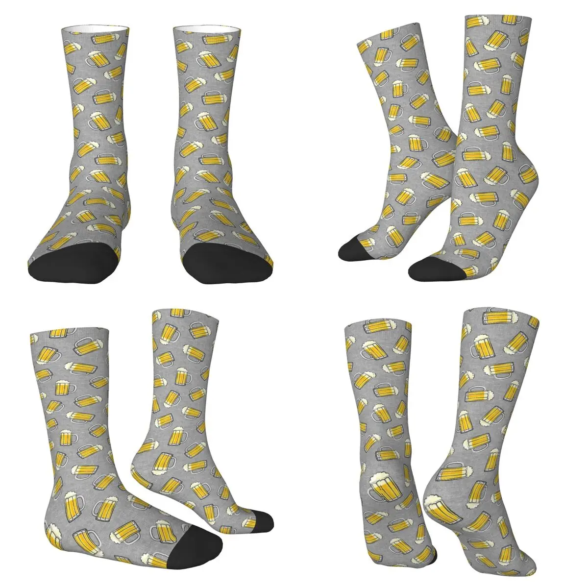 

Beer Mug - Grey Socks Harajuku Sweat Absorbing Stockings All Season Long Socks Accessories for Man's Woman's Christmas Gifts