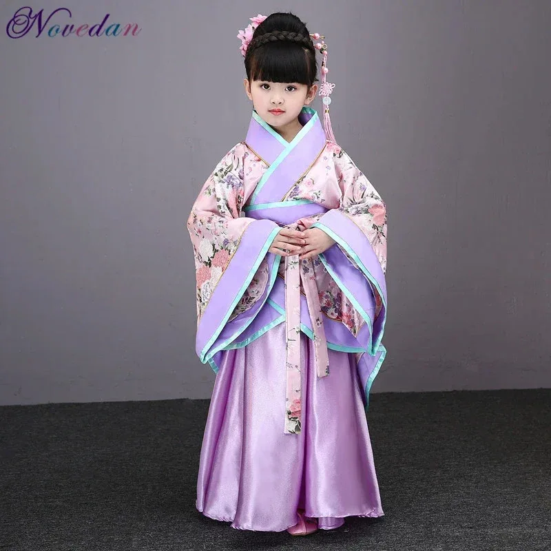 Traditional Chinese Costumes For Girls Ancient Opera Tang Dynasty Han Ming Hanfu Dress Child Clothing Folk Dance Ki UL53b;3's,6. - view 4