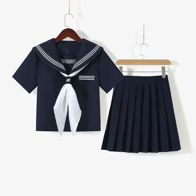 High School Girl Uniform Navy Skirts Set Japanese Jk Uniform Student Sailor Suit South Korea Uniforms Seifuku Pleated Skirt