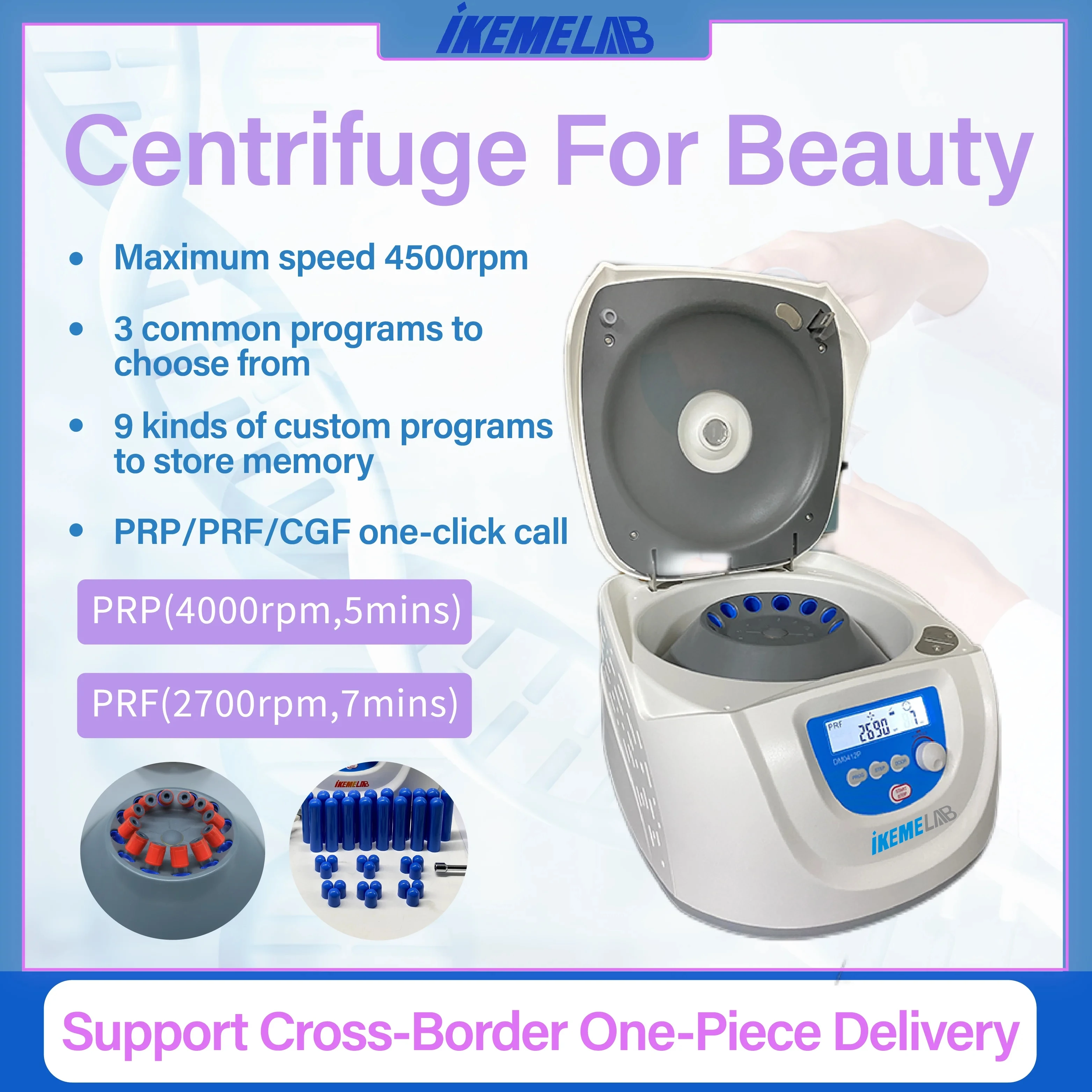 IKEME Plasma Centrifuge DM0412P 300-4500rpm Blood Centrifuge Plasma Separation PCR PRP Beauty Centrifuge Machine Lab Equipment