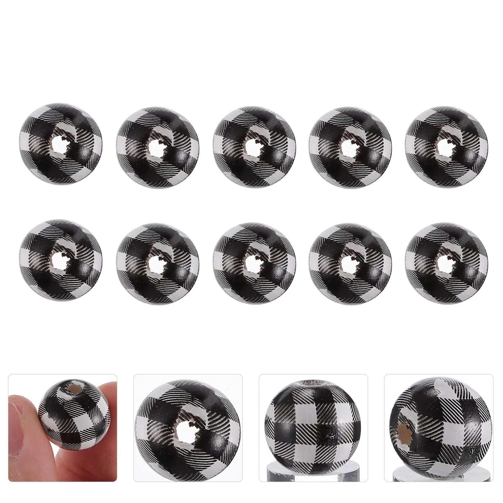 

20 Pcs Checked Wooden Beads Christmas Decoration Spacer for Jewelry Making Plain Bracelet
