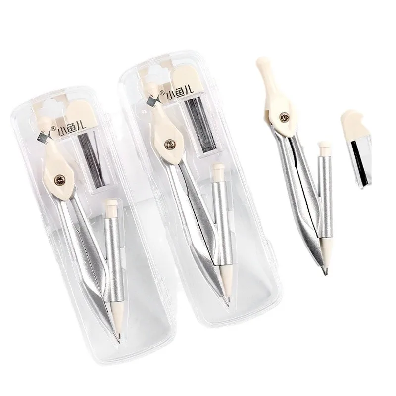 2Sets Student Simple 2B Automatic Lead Free Cutting Compass Unprinted Drawing Compass Set Wholesale geometry set  math