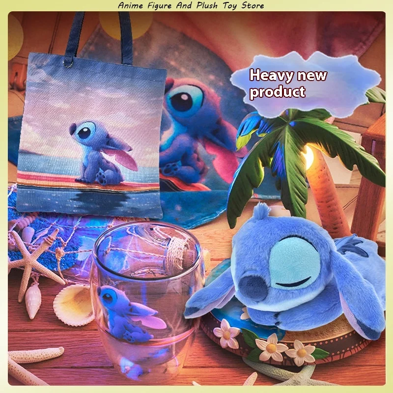 Original Shanghai Disney 2024 Stitch Beach Sunset Glass Plush Pen Bag Tote Bag Shoulder Bag Birthday Gift