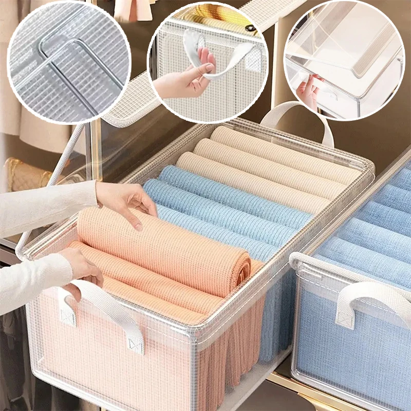 

Foldable Waterproof PVC Mesh Storage Bin Dustproof Laundry Basket Portable Wardrobe Organizer for Scarves Closet Classification