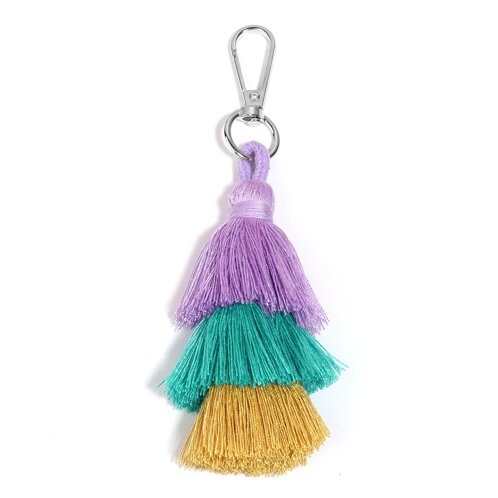 1pc Colorful 3 Layers Tassel Keychains Key Chains Bohemian Simple Key Ring Fit Women Girls Handbag Accessorie Jewelry Gift