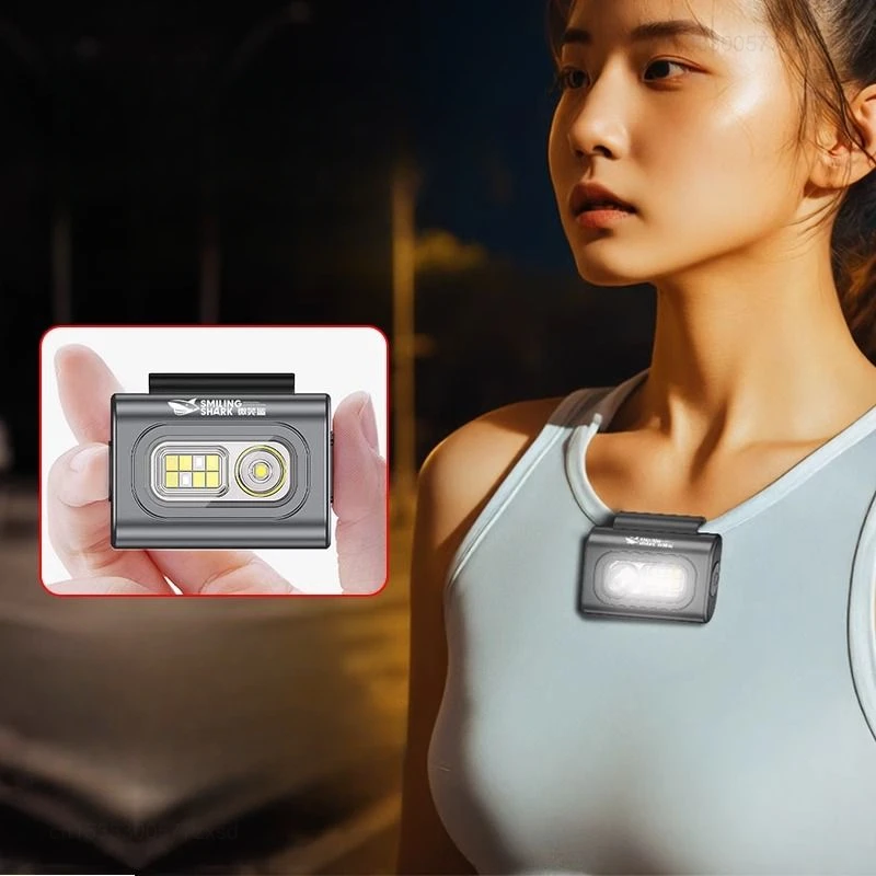 Portable Magnetic Clothes Clip Running Light Strong Light Multifunctional Headlights Rechargeable LED Super Bright Flashlight