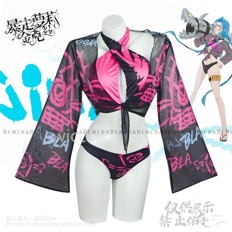 

Arcane Jinx Косплей Аниме Игра LOL Костюм Купальники Сексуальное Милое Бикини Синие Парики Татуировки Для Хэллоуина Рождественские Девушки Индивидуальные