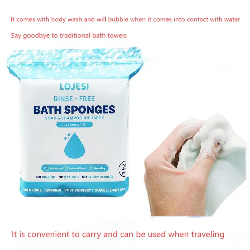 25pcs Disposable Rinse Free Bathing Wipes Shower Wipes Larger No Rinse Bathing Wipes for Adults Soap Infused Free Bath Wipes