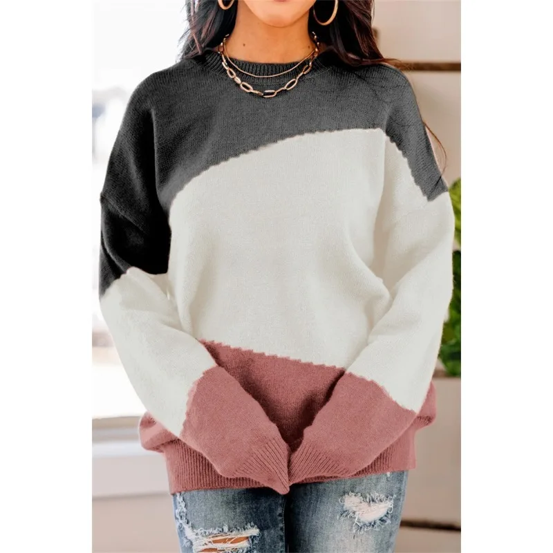 

Women's Fashion Loose Knitted Sweater Autumn & Winter Female Clothes Temperament Commuting Women Round Neck Striped Pullover Top