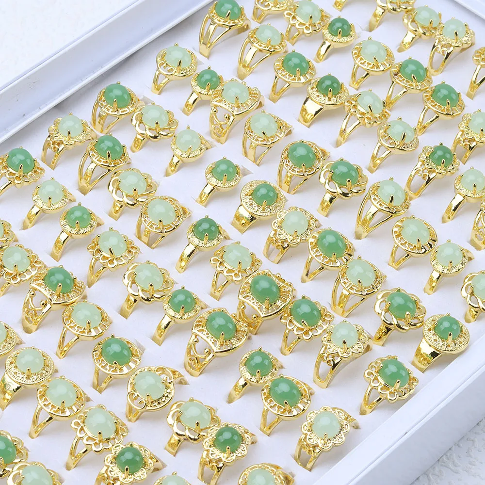 25 قطعة/الوحدة مختلط تقليد الطبيعية الخضراء افينتورين حجر خواتم للنساء مجوهرات الأزياء