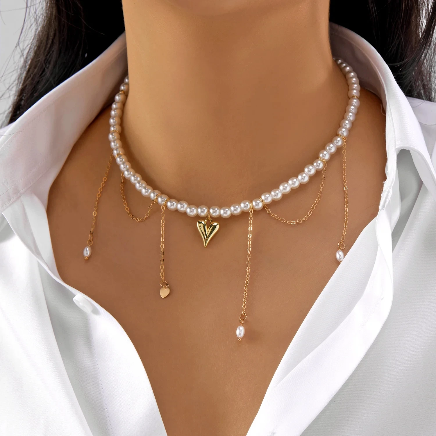 جديد الباروك غير النظامية تقليد اللؤلؤ حبة المختنق قلادة للنساء الحد الأدنى Ins ستار شرابة قلادة الهيب هوب مجوهرات الأزياء #6